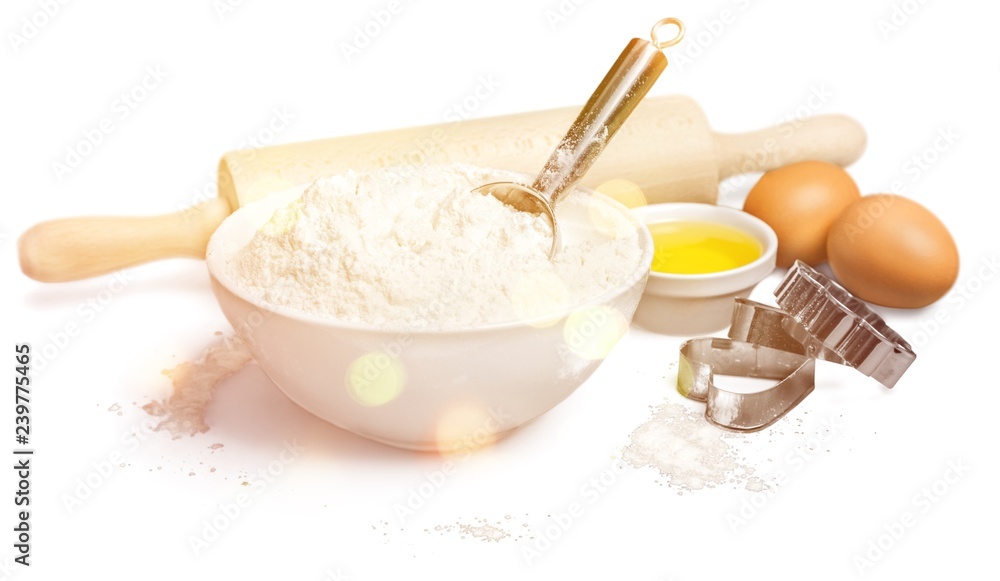 Ingredients for dough isolated on white