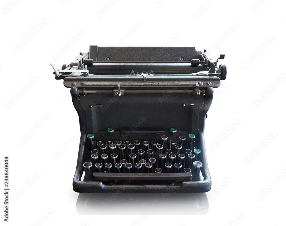 Old vintage retro  black Typewriter on white background