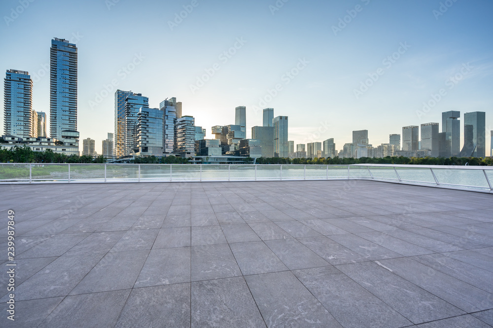 empty square with city skyline