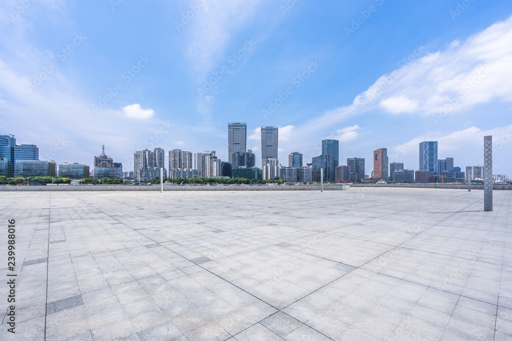 empty square with city skyline