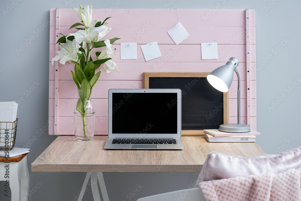 Interior of modern room with comfortable workplace