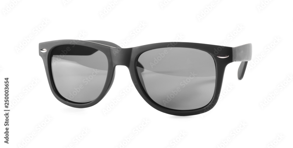 Modern sunglasses on white background