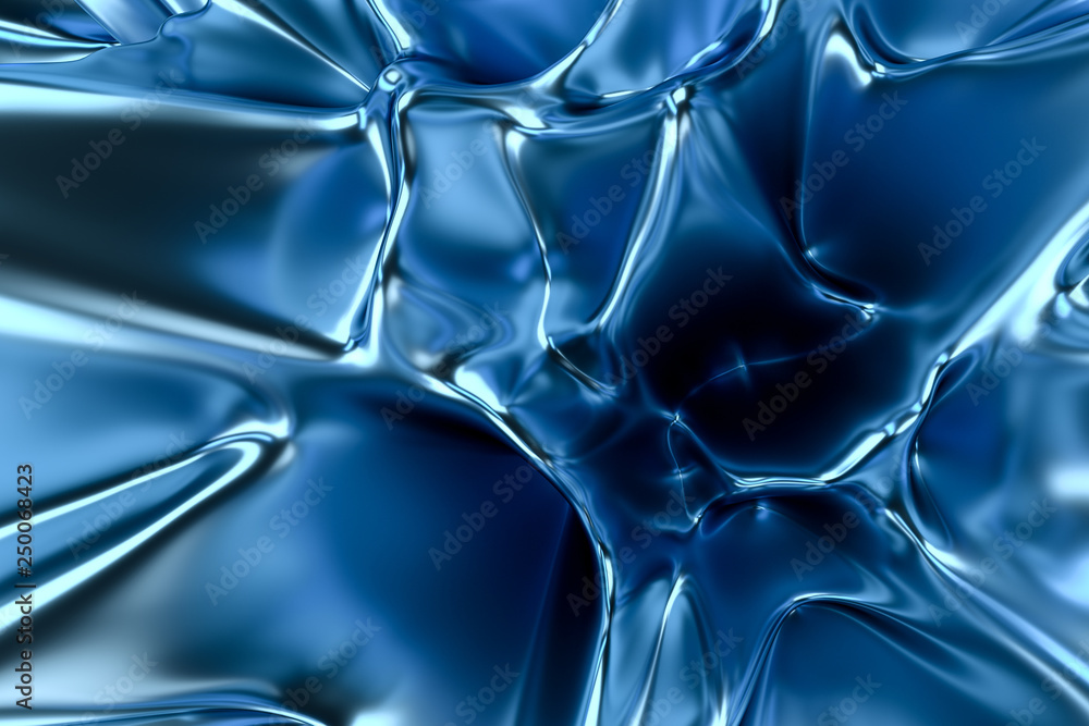 blue metallic wave ball, 3d rendering