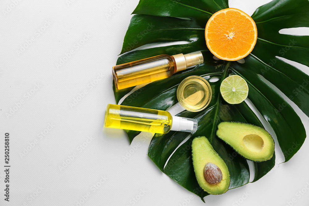 Cosmetics with natural ingredients on white background