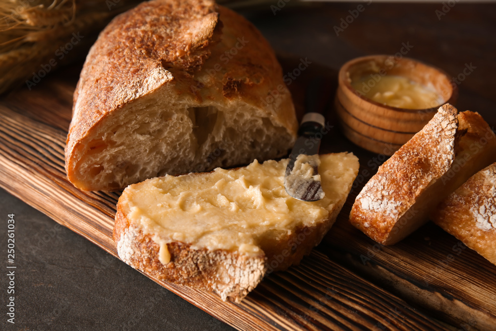 Cut bread with spreading on table