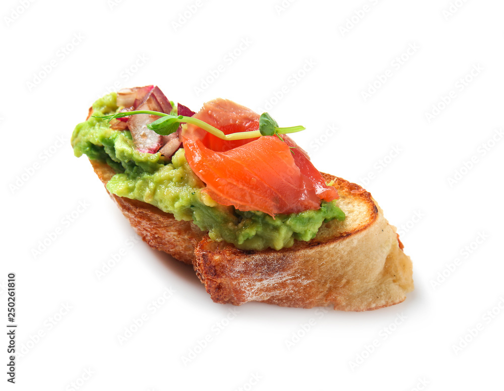 Fresh tasty bruschetta on white background