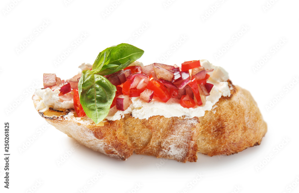 Fresh tasty bruschetta on white background