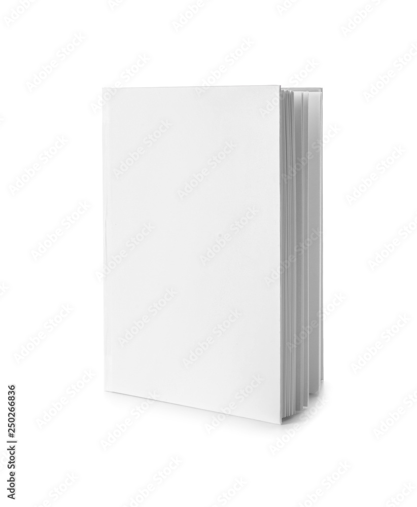 Book with blank cover on white background