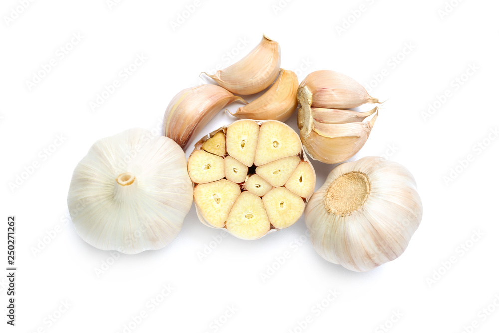 Fresh garlic on white background