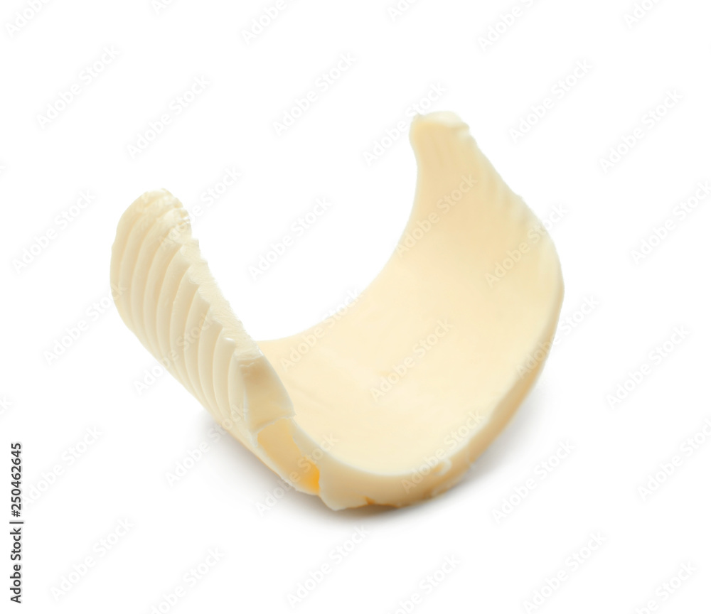 Butter curl on white background