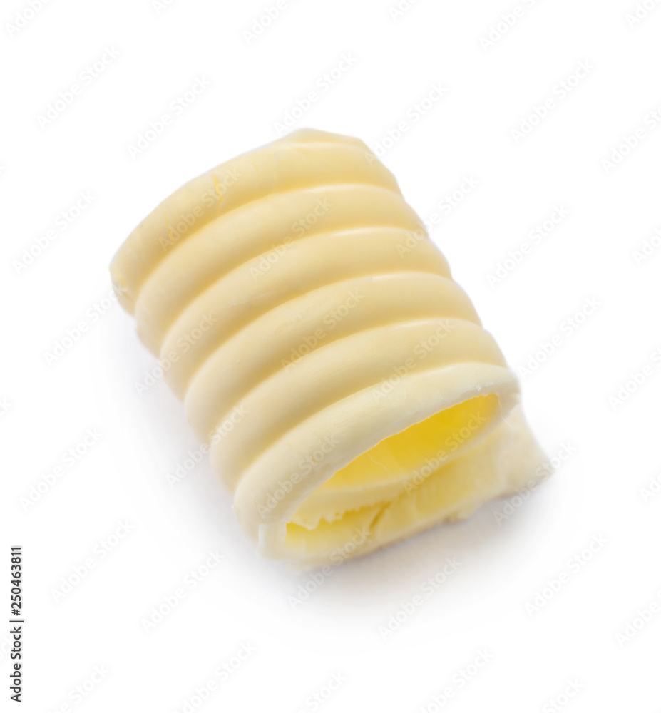 Butter curl on white background