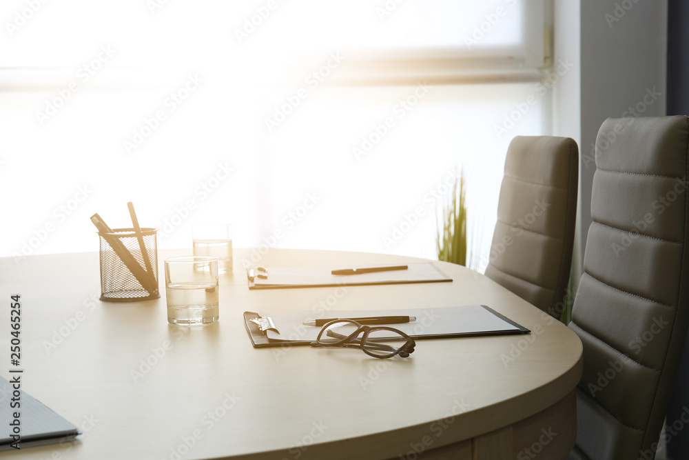 Empty conference room prepared for meeting