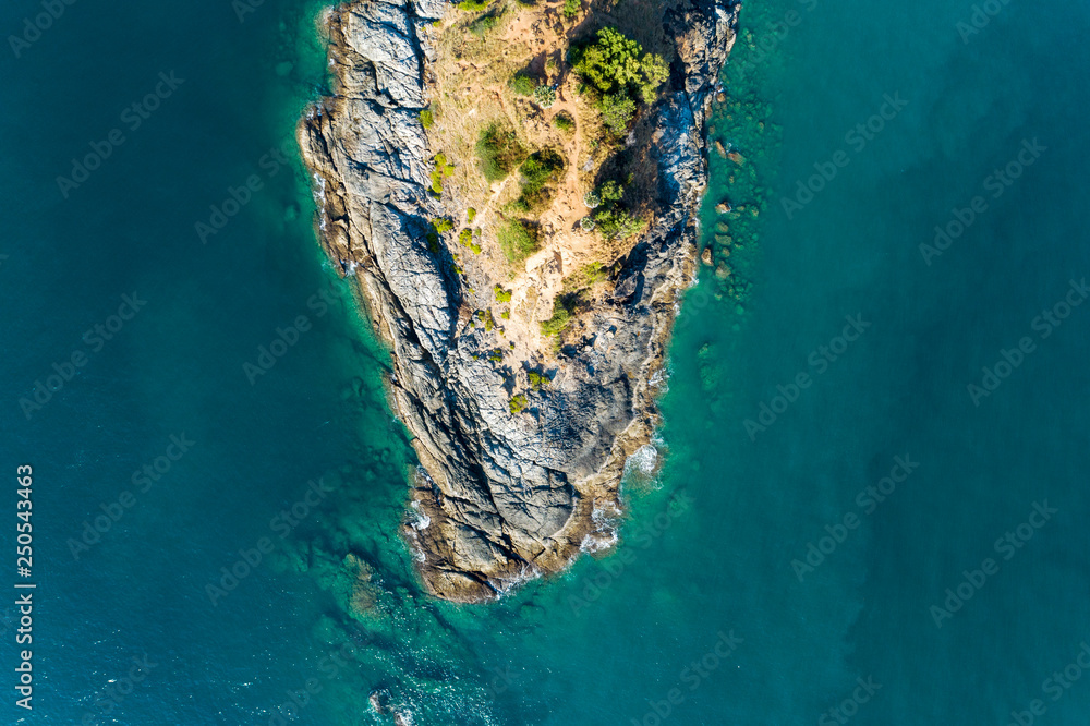 Top view landscape of Beautiful tropical sea with Sea coast view in summer season image by Aerial vi