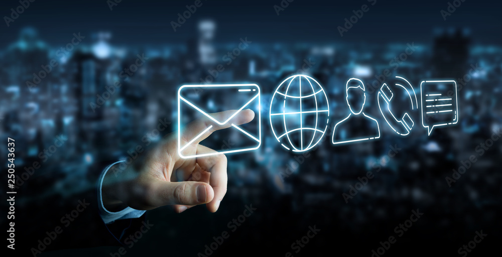 Businessman using thin line contact icon