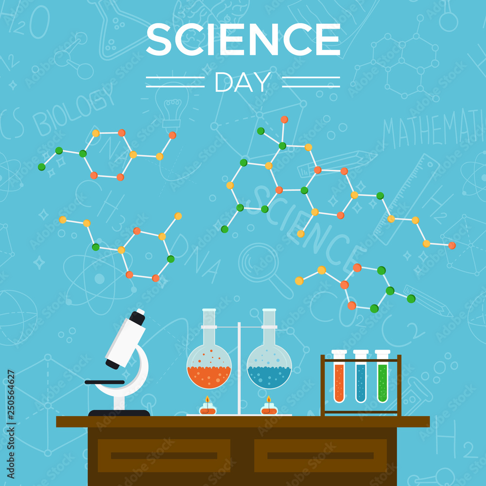 Science Day card of school tools for education