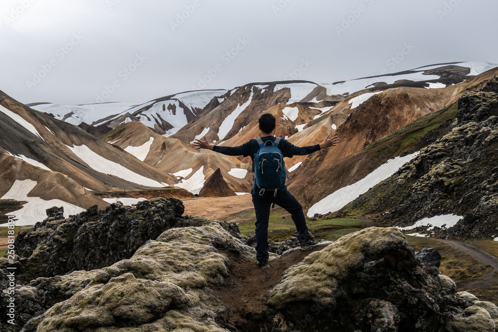 Traveler Hike at Landmannalaugar Iceland Highland