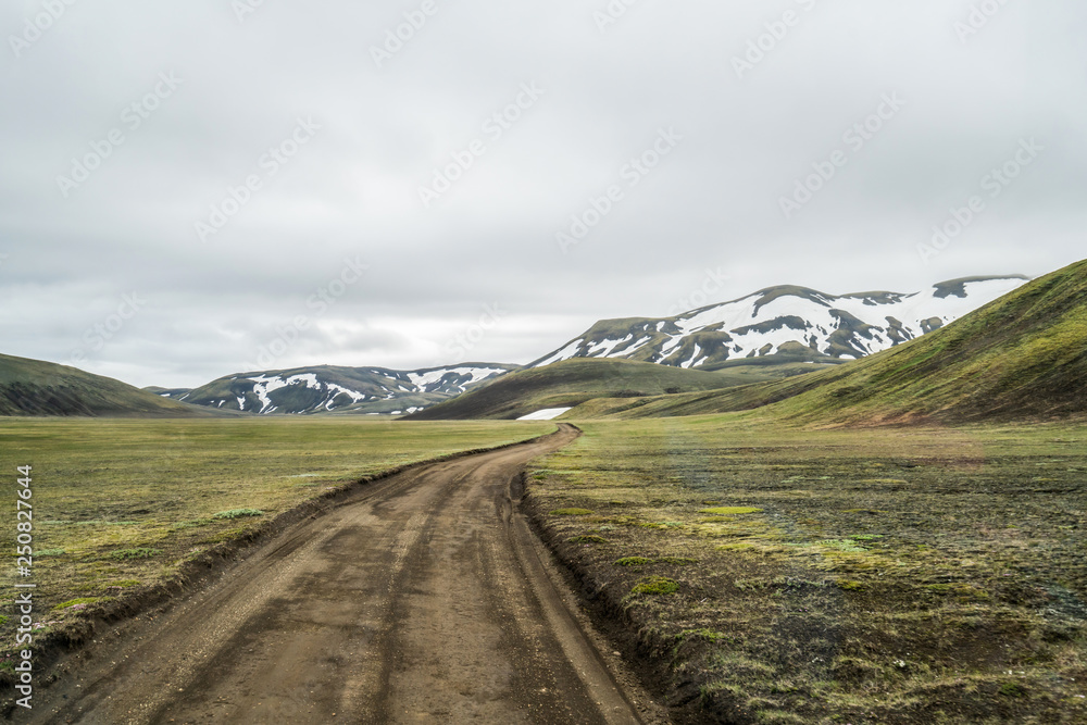 Road to Landmanalaugar on highlands of Iceland.