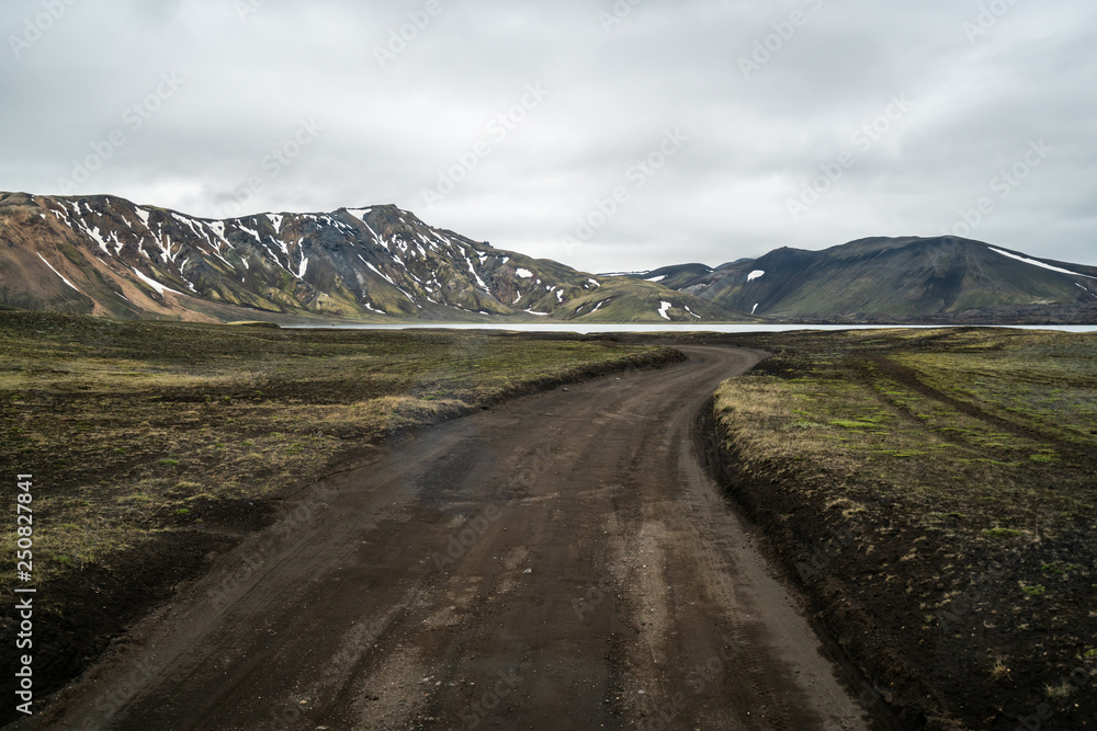 Road to Landmanalaugar on highlands of Iceland.