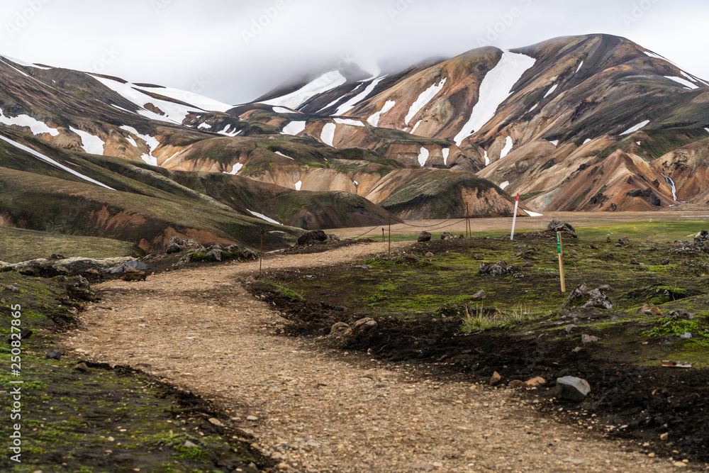 Road to Landmanalaugar on highlands of Iceland.