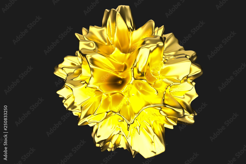 golden metallic wave ball, 3d rendering