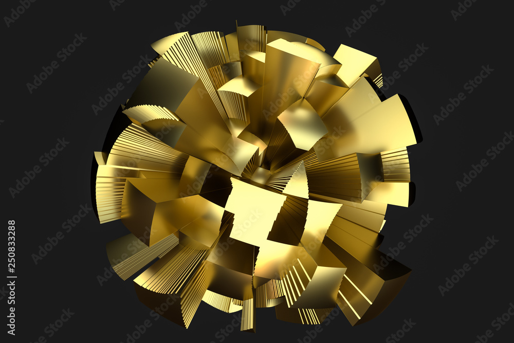 golden metallic wave ball, 3d rendering