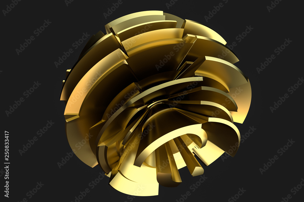 golden metallic wave ball, 3d rendering