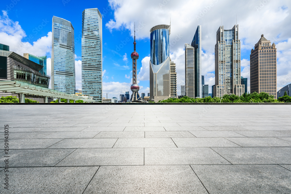 Shanghai Lujiazui financial district city scenery and square ground