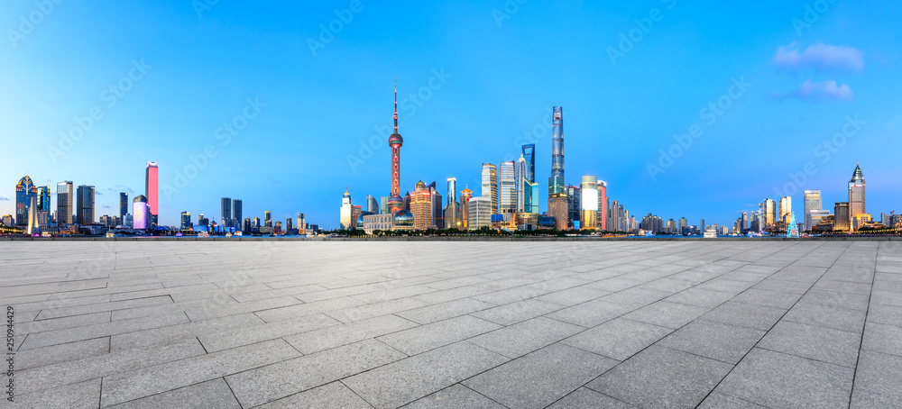 Empty square floor with panoramic city skyline in shanghai,china