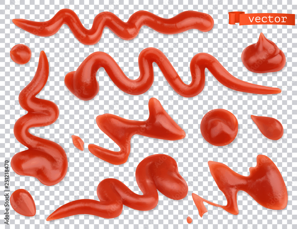 Ketchup flowing. Tomato. Pasta sauce 3d vector realistic set