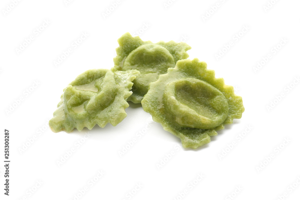 Tasty ravioli on white background