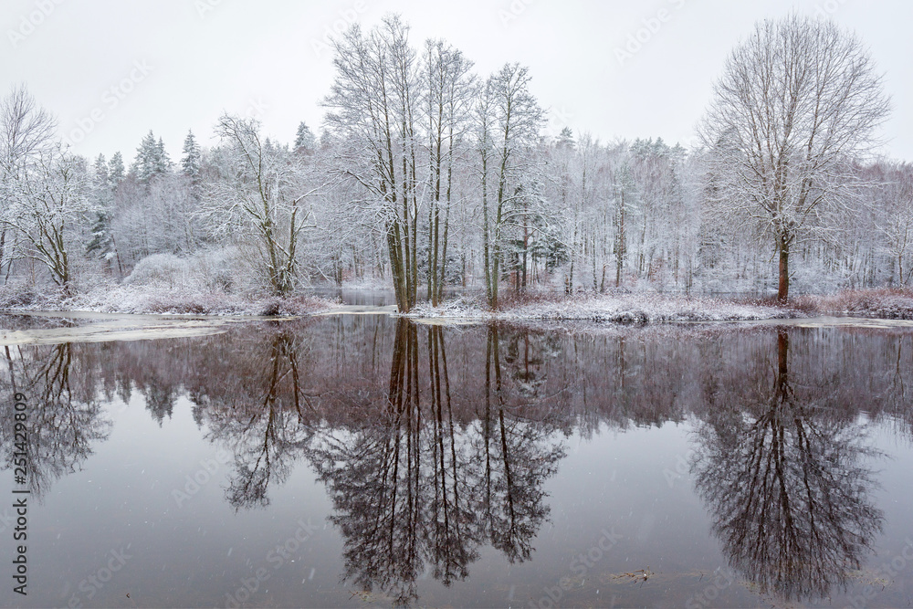 瑞典冬季雪景中的莫鲁姆河