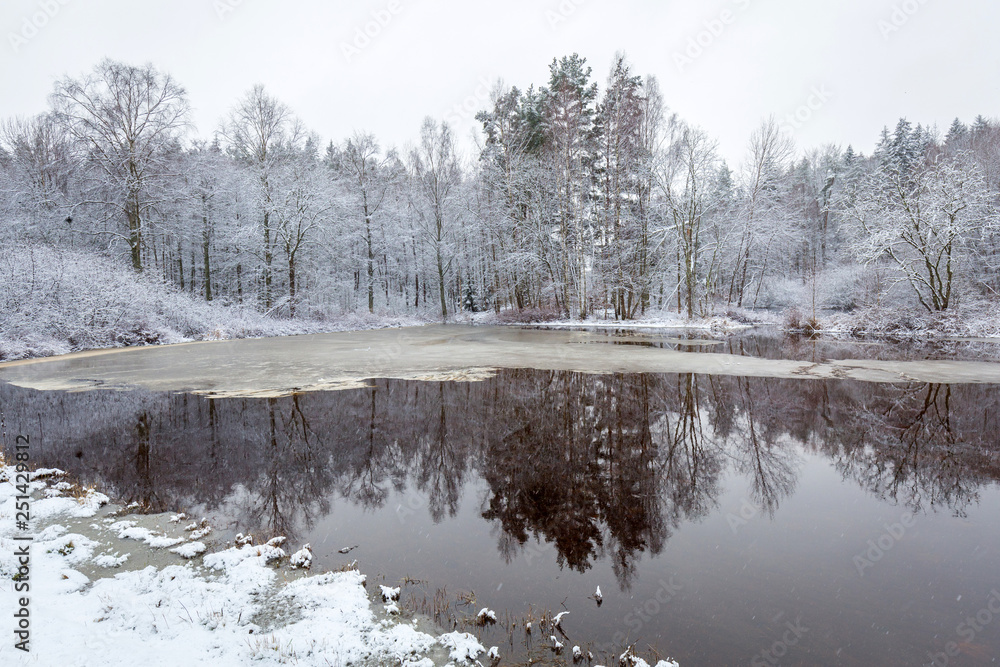 瑞典冬季雪景中的莫鲁姆河