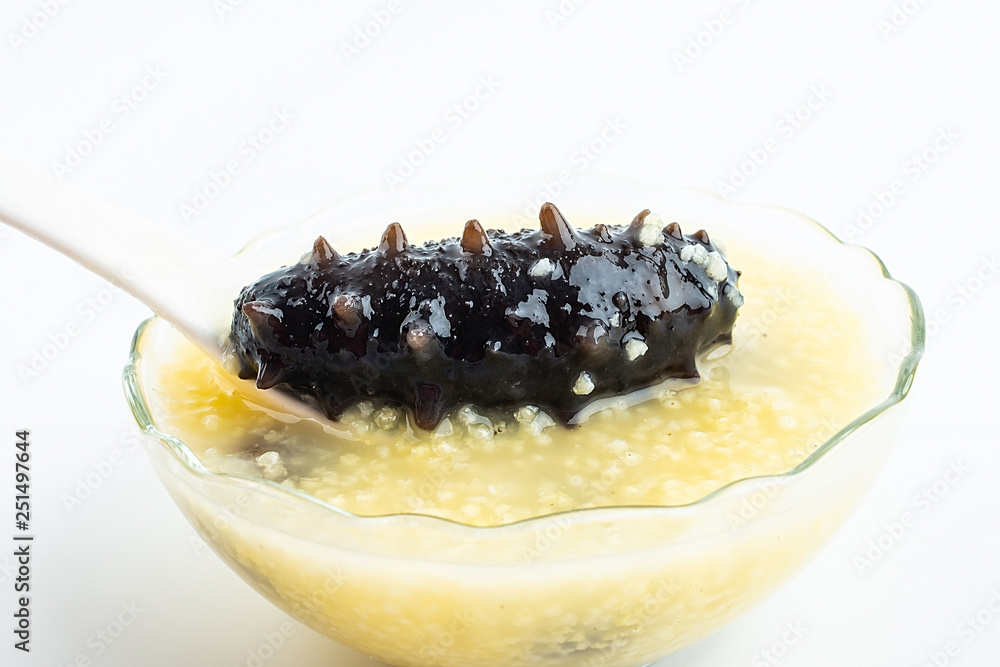 A bowl of nutritious sea cucumber millet porridge