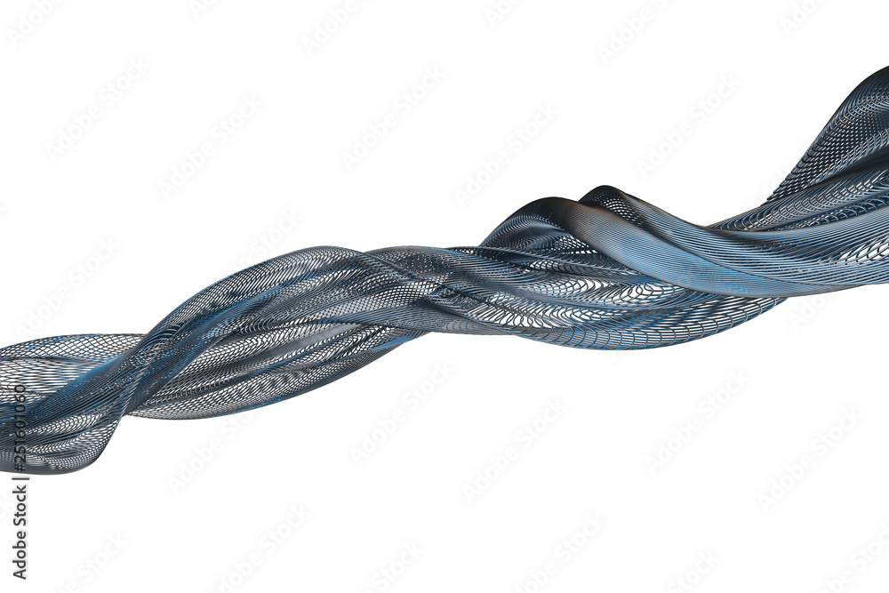 3d rendering, blue metalic wave surface