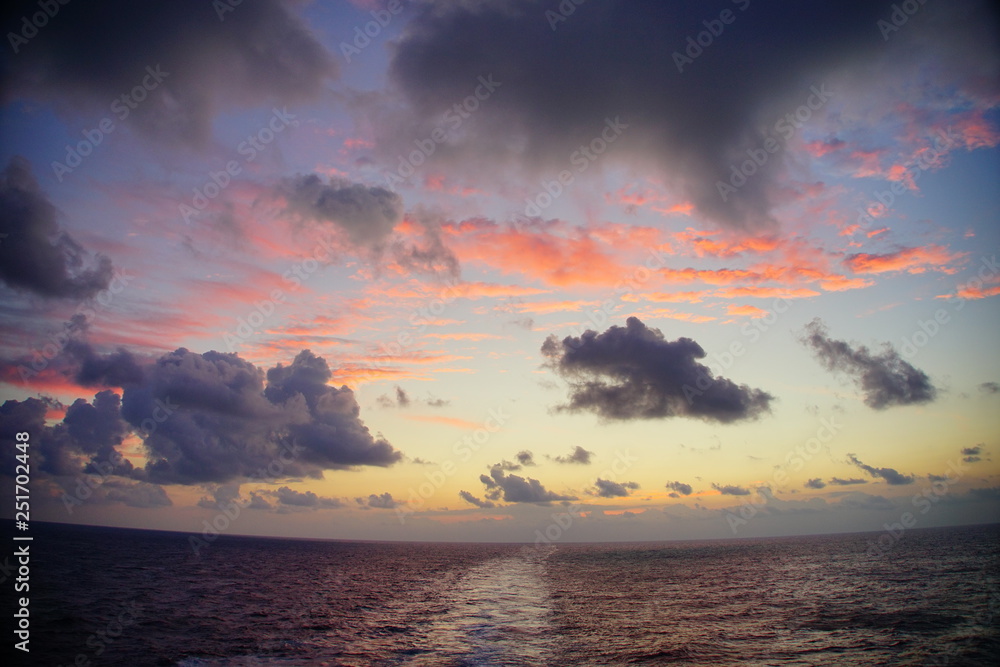 The sun rise of Caribbean sea ocean