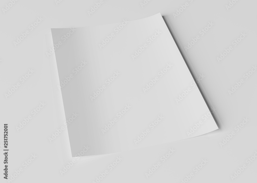 A4 blank paper sheet mockup on white 3D rendering