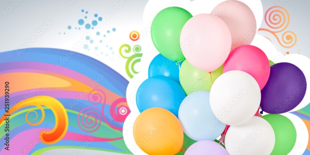 Bunch of colorful balloons on white background