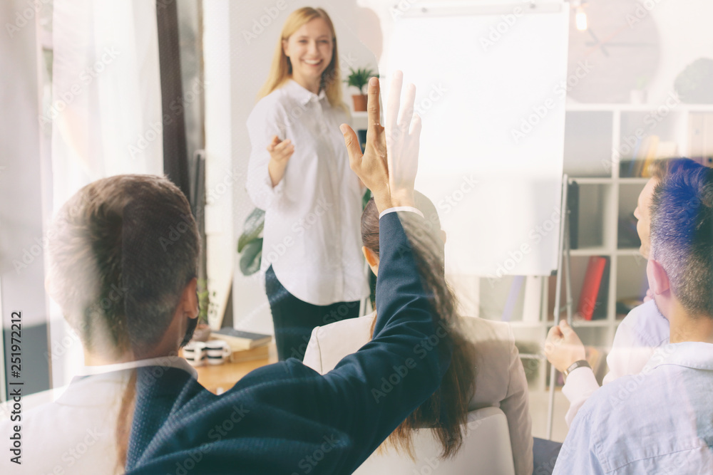 Woman holding business meeting in office