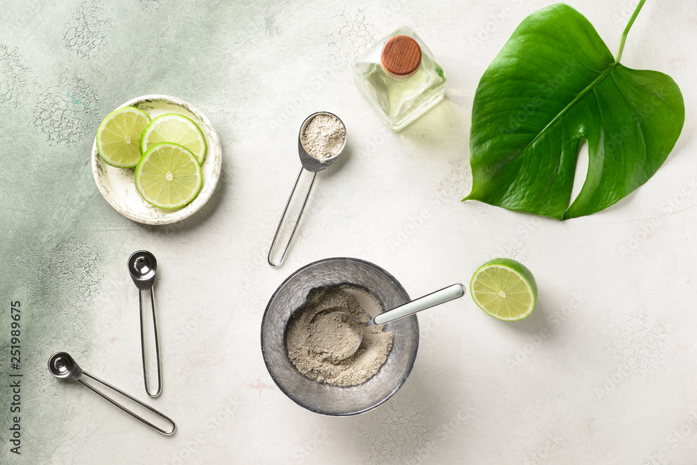 Ingredients for facial mask on light background