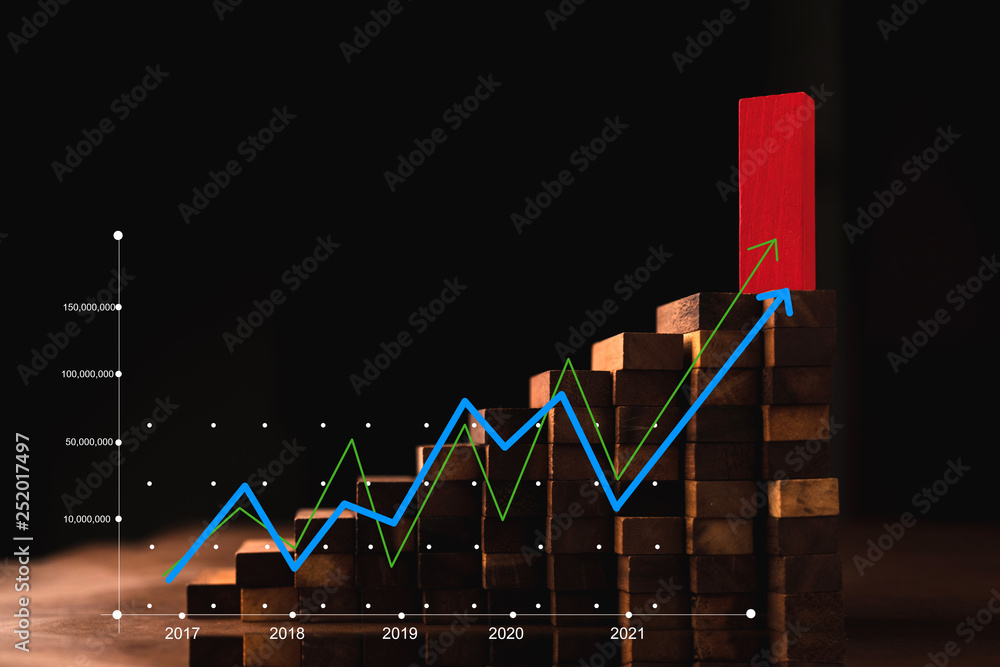 商业战略和管理理念与木垛块排列与商业图表sho