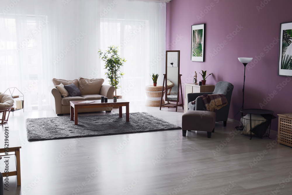 Stylish interior of big living room