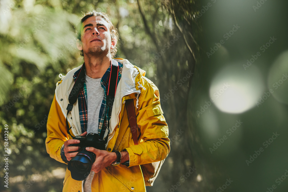 Traveler exploring a forest