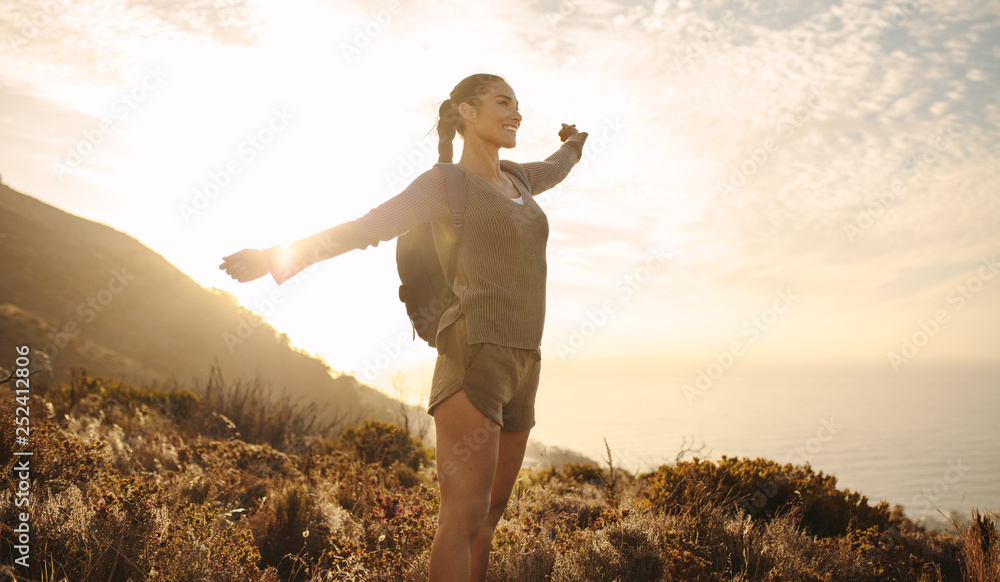 Hiker feeling happy during a hike