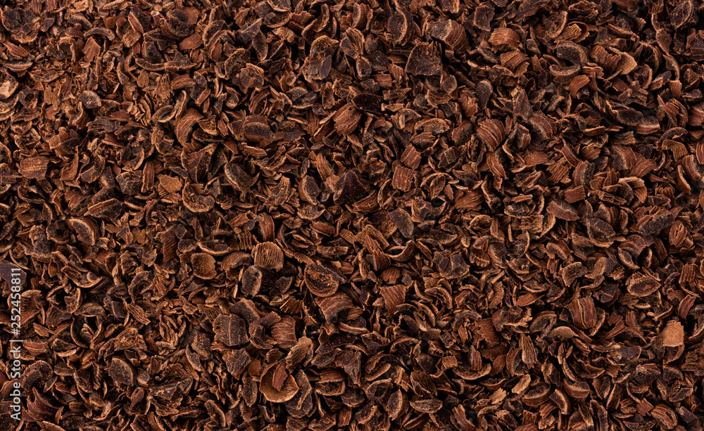 Grated chocolate texture. Ground chocolate background