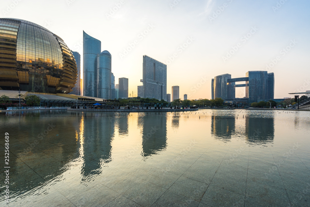 skyline at sunset