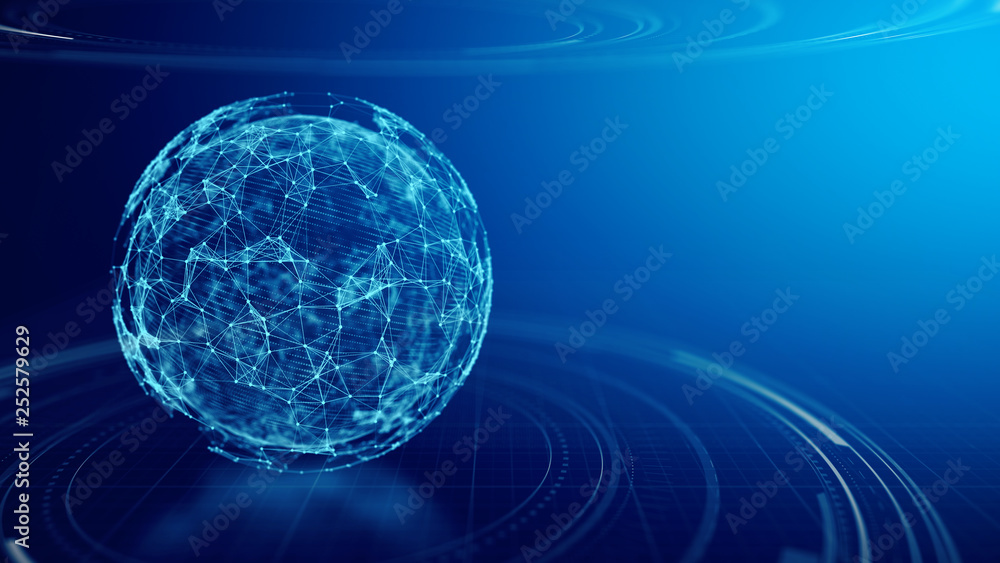 Concept of Global Network, internet communication. 3d illustration on blue background