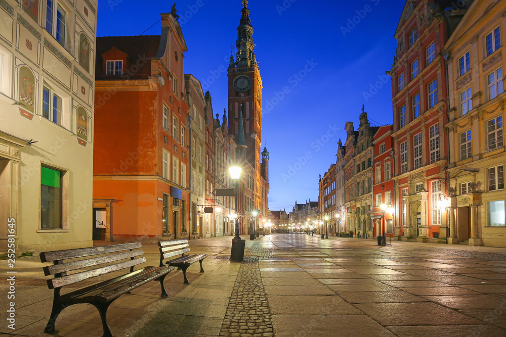 Beautiful architecture of the old town in Gdansk at dawn, Poland