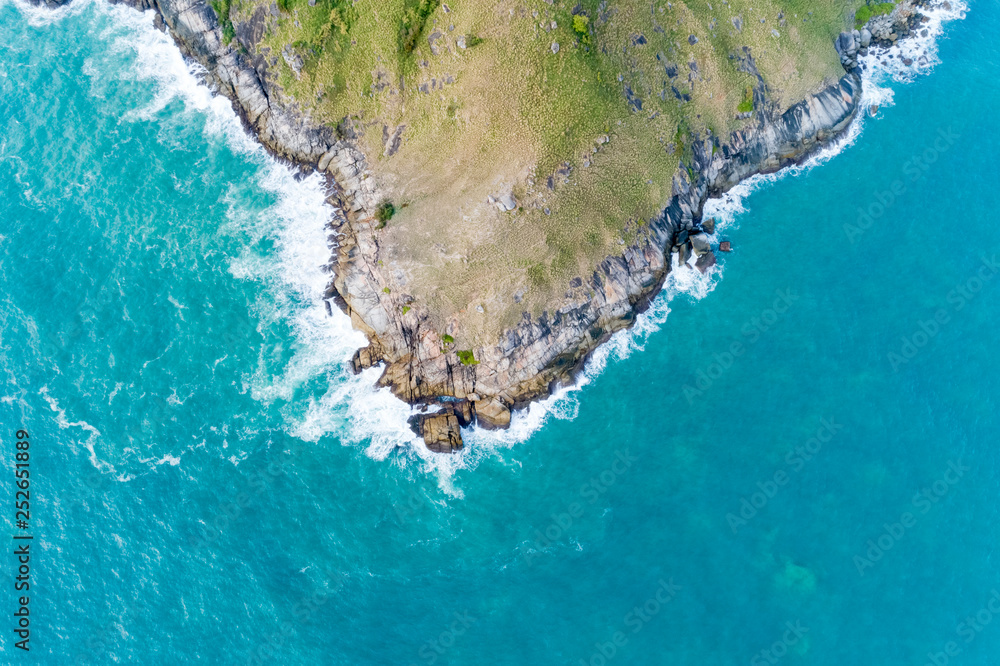 Top view landscape nature scenery view of Beautiful tropical sea with Sea coast view in summer seaso