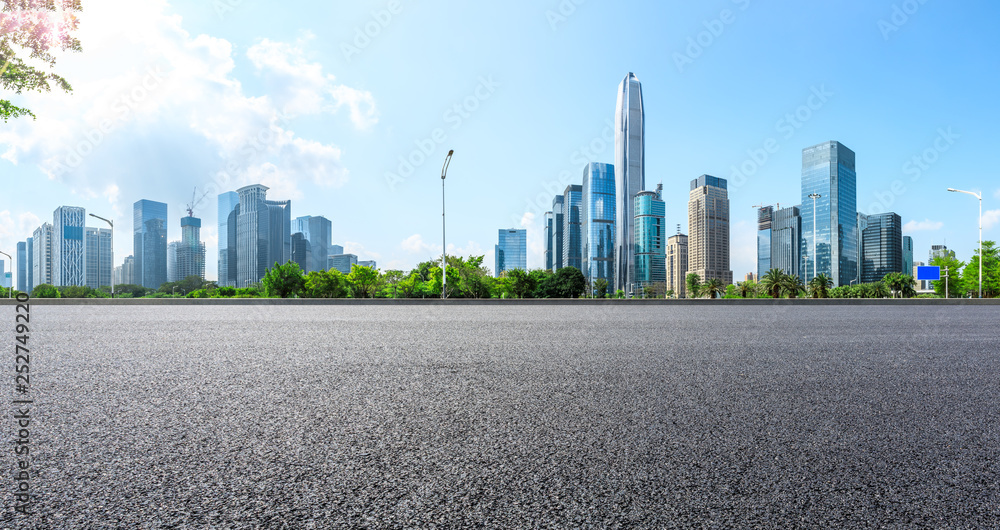 深圳城市天际线全景沥青公路