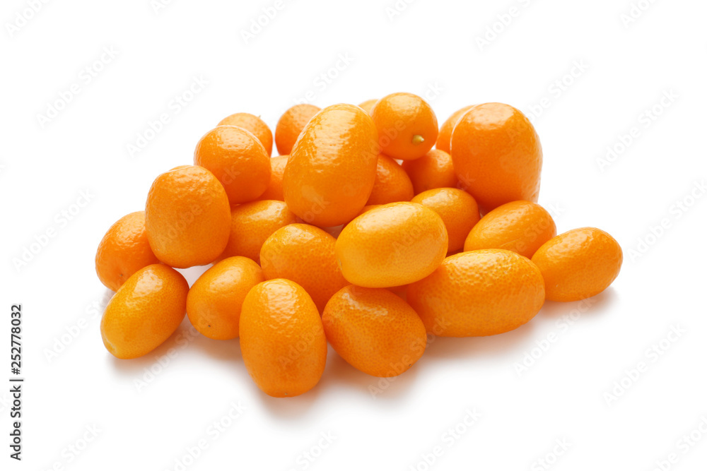 Delicious kumquat fruit on white background